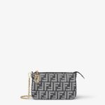 FENDI Baguette Pouch Dark blue denim-effect FF jacquard pouch
